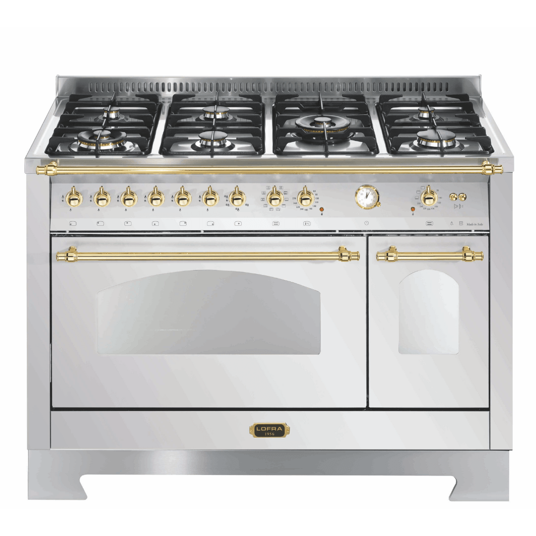Dolcevita 120 cm Double Electric Oven Dual Fuel Range Cooker - Stainless Steel - Brass Finish - Lofra Cookers