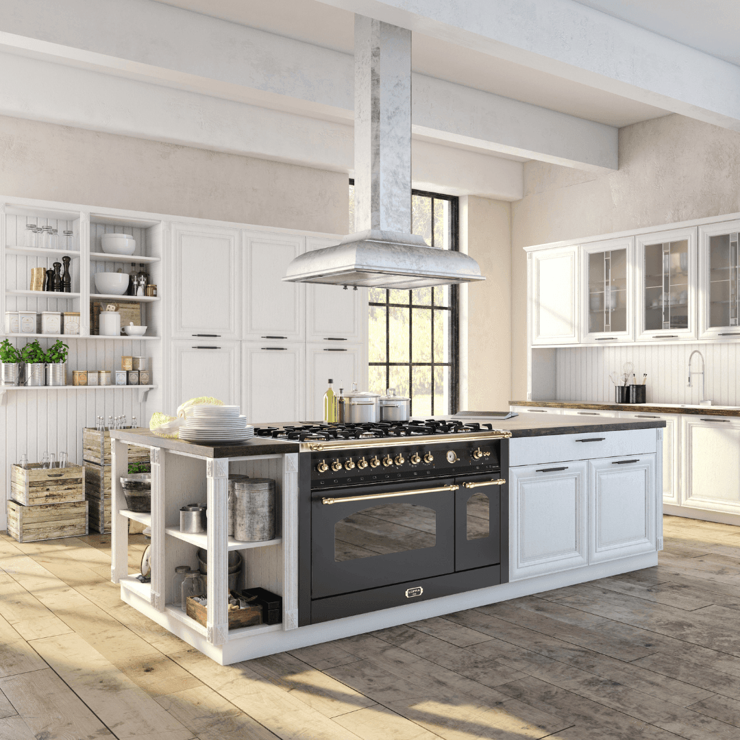 Dolcevita 120 cm Triple Electric Oven Dual Fuel Range Cooker - Black Matte - Brass Finish - Lofra Cookers