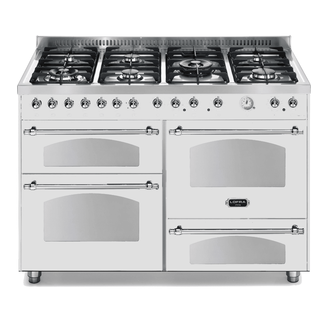Dolcevita 120 cm Triple Electric Oven Dual Fuel Range Cooker - Pearl White - Chrome Finish - Lofra Cookers