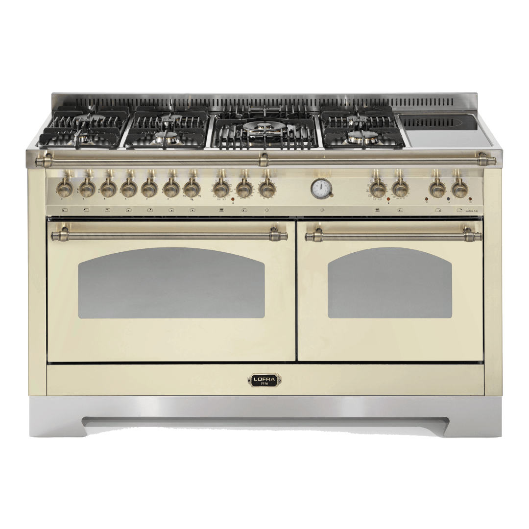 Dolcevita 150 cm Mixed Burners Double Electric Oven Dual Fuel Range Cooker - Ivory White - Bronze Finish - Lofra Cookers