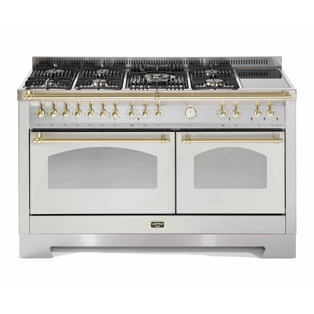 Dolcevita 150 cm Mixed Burners Double Electric Oven Dual Fuel Range Cooker - Stainless Steel - Brass Finish - Lofra Cookers