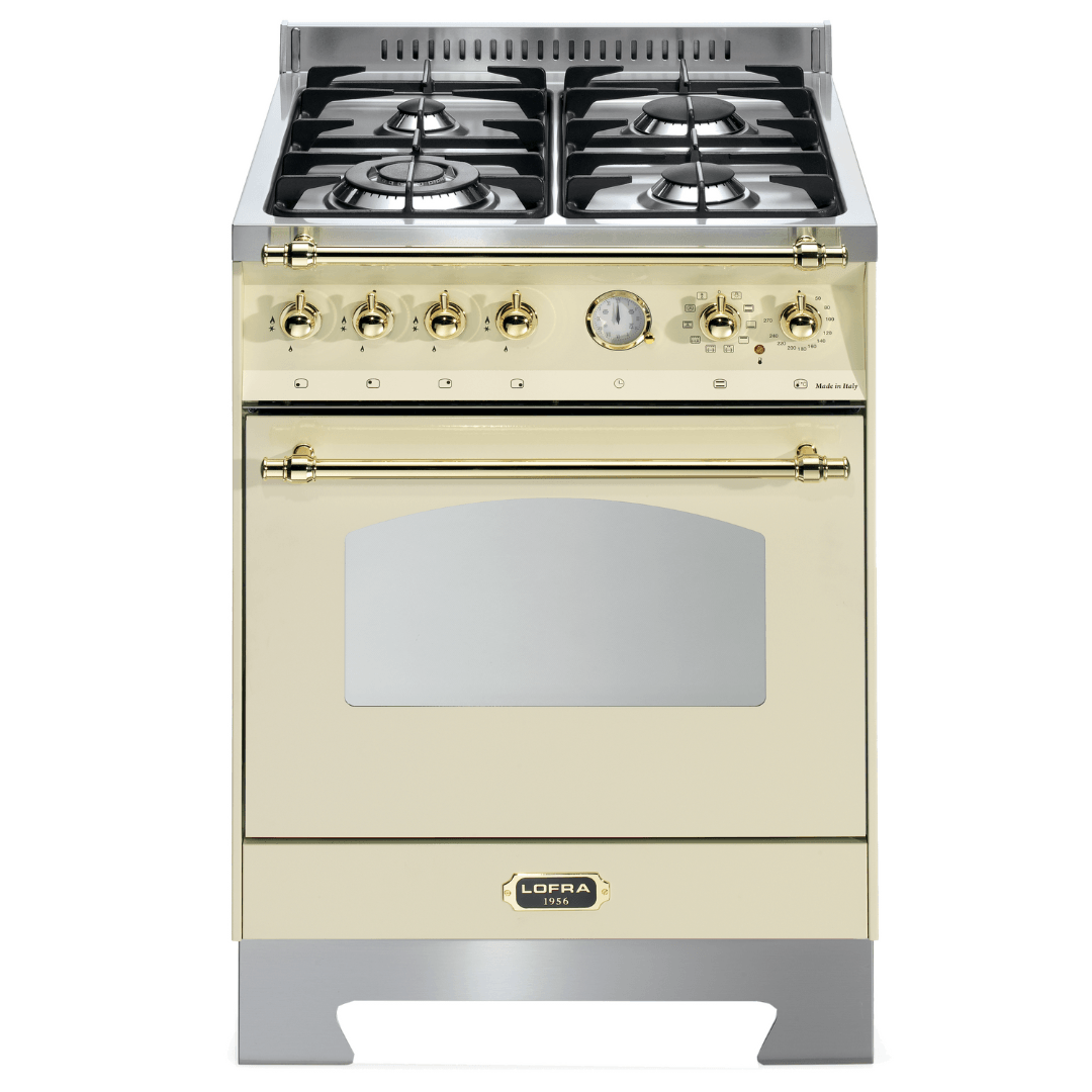 Dolcevita 60 cm Dual Fuel Range Cooker - Ivory White - Brass Finish - Lofra Cookers