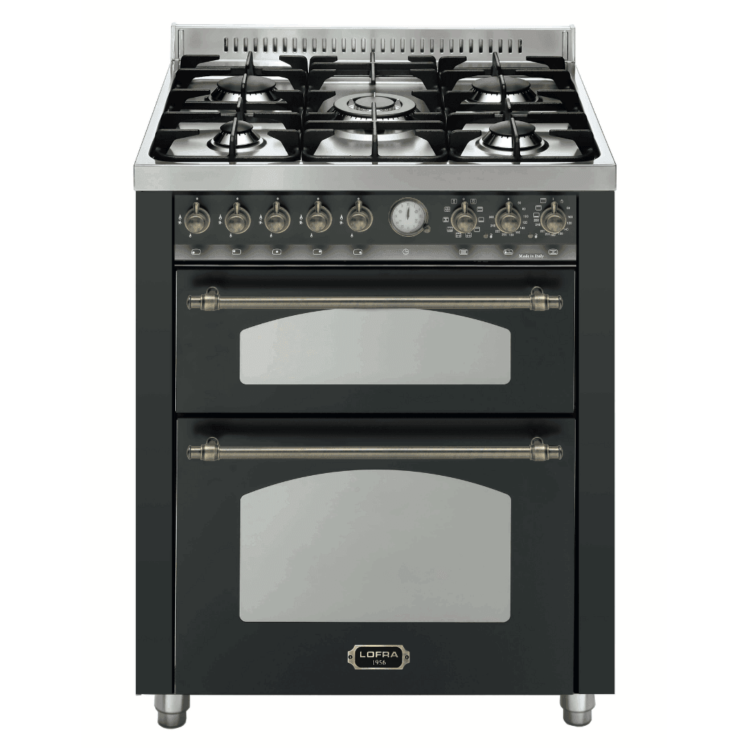 Dolcevita 70 cm Double Electric Oven Dual Fuel Range Cooker - Black Matte - Bronze Finish - Lofra Cookers