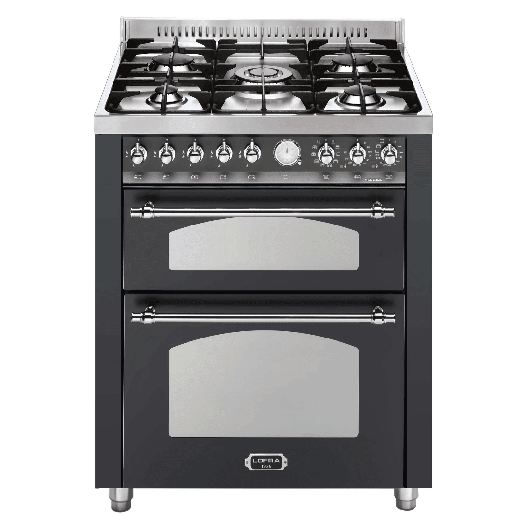 Dolcevita 70 cm Double Electric Oven Dual Fuel Range Cooker - Black Matte - Chrome Finish - Lofra Cookers