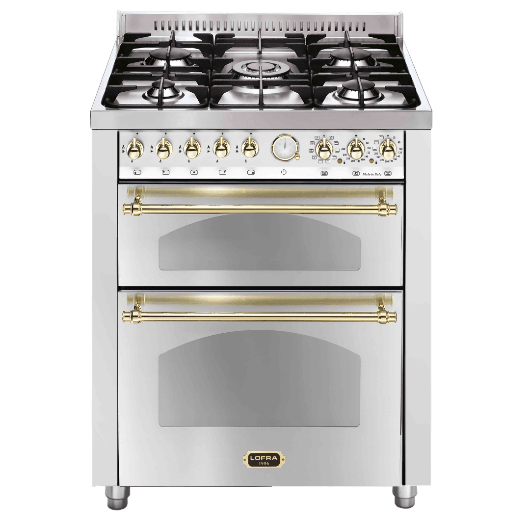 Dolcevita 70 cm Double Electric Oven Dual Fuel Range Cooker - Stainless Steel - Brass Finish - Lofra Cookers