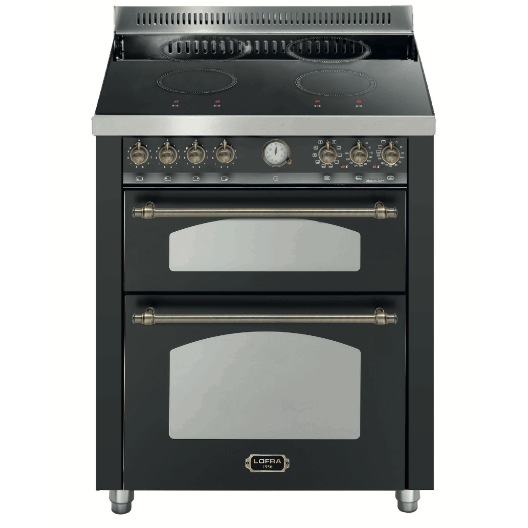 Dolcevita 70 cm Double Electric Oven Electric Fuel Range Cooker - Black Matte - Bronze Finish - Lofra Cookers