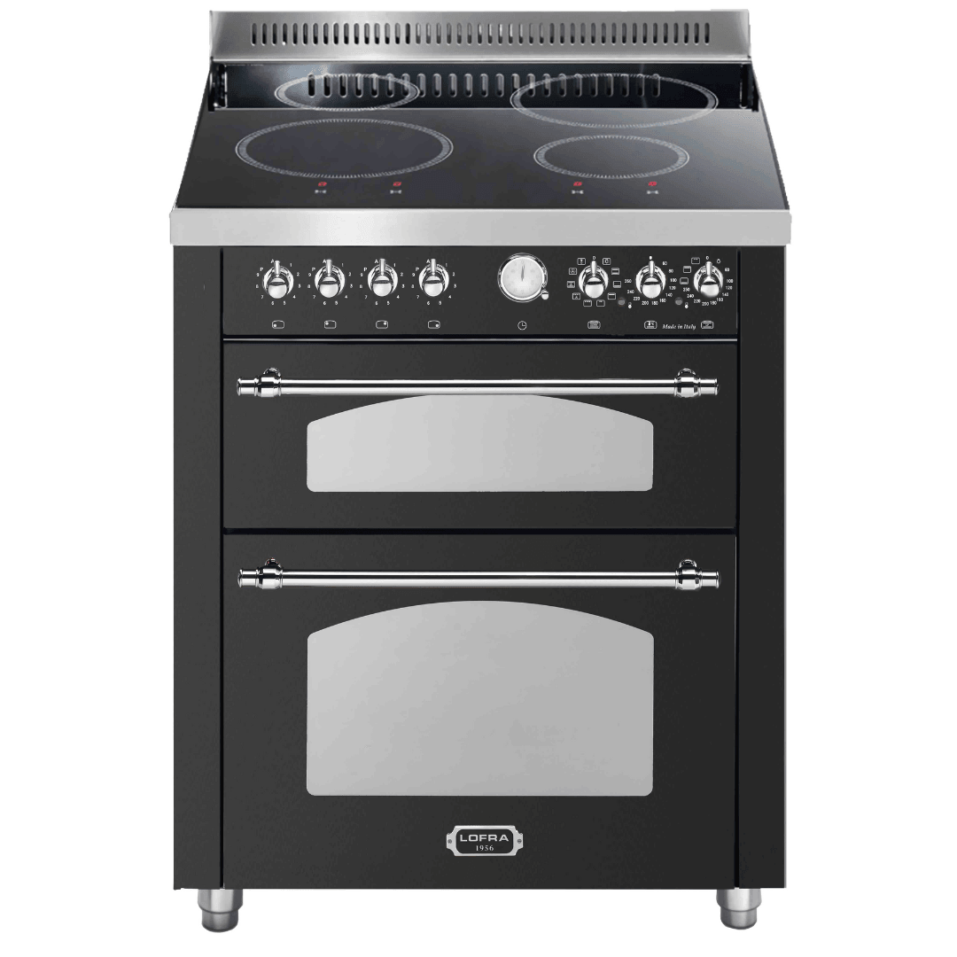 Dolcevita 70 cm Double Electric Oven Electric Fuel Range Cooker - Black Matte - Chrome Finish - Lofra Cookers