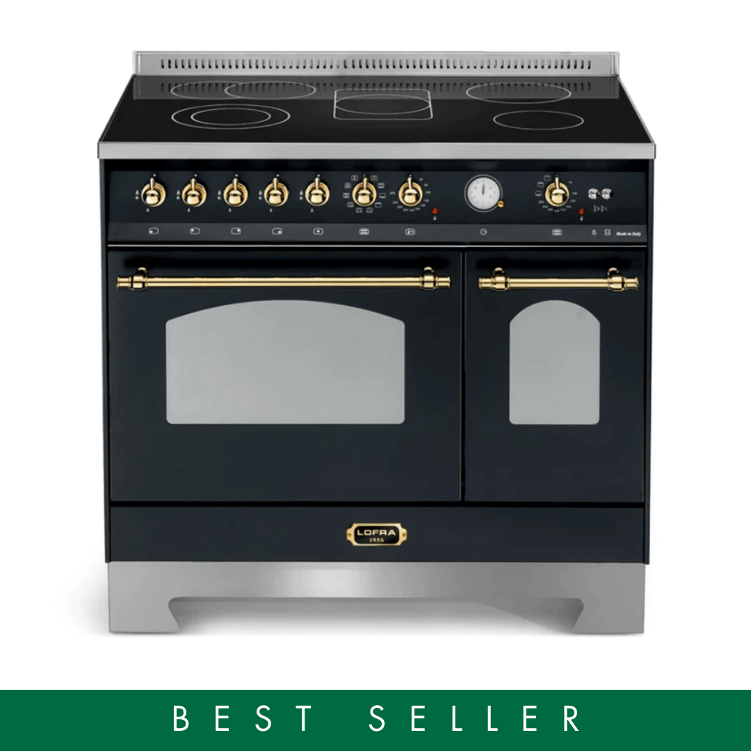 Dolcevita 90 cm Double Electric Oven Ceramic Fuel Cooker - Black Matte - Brass Finish - Lofra Cookers