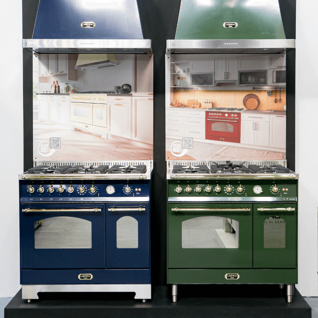 Dolcevita 90 cm Double Electric Oven Dual Fuel Range Cooker - Blue - Brass Finish - Lofra Cookers