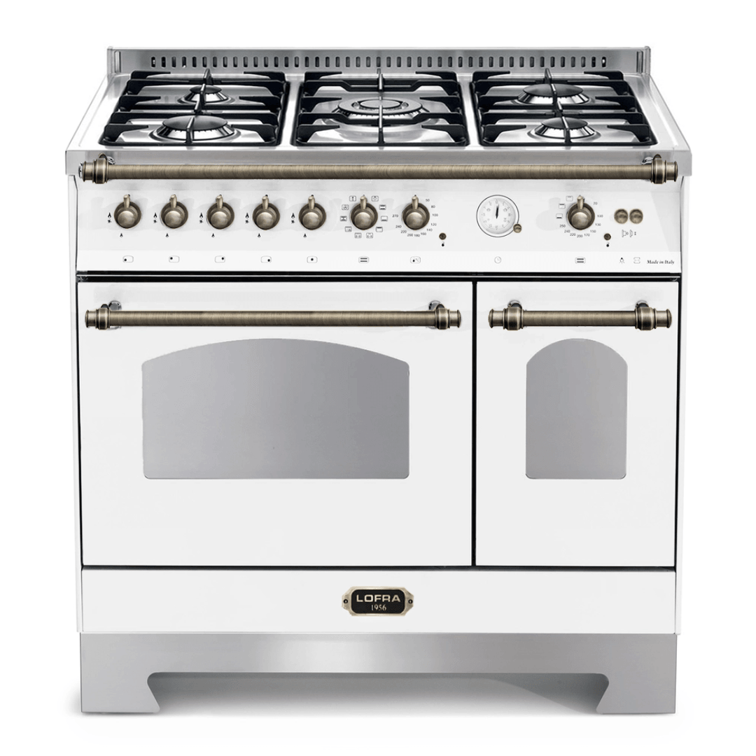 Dolcevita 90 cm Double Electric Oven Dual Fuel Range Cooker - Pearl White - Bronze Finish - Lofra Cookers