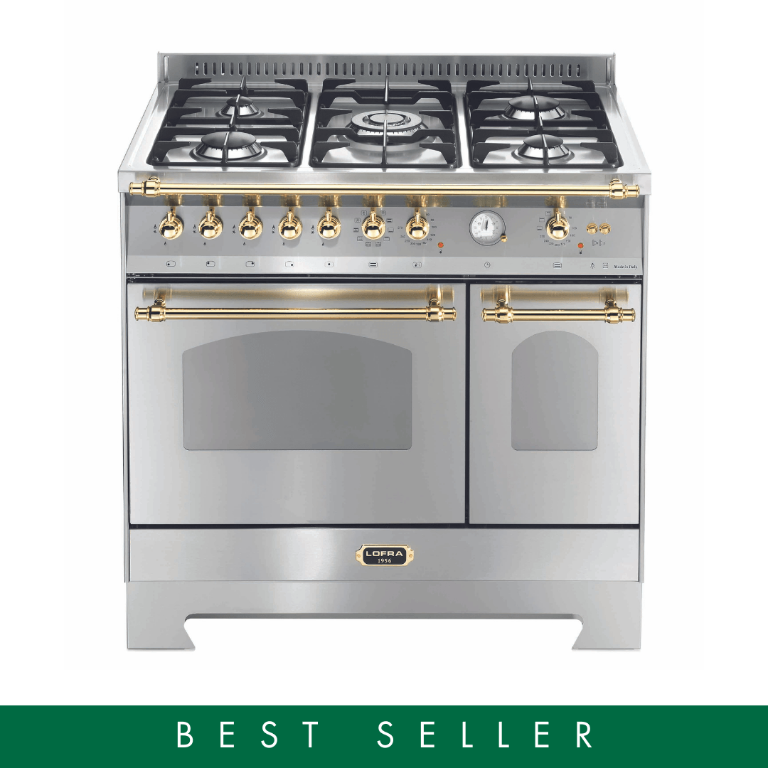 Dolcevita 90 cm Double Electric Oven Dual Fuel Range Cooker - Stainless Steel - Brass Finish - Lofra Cookers