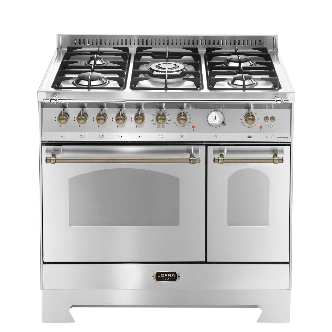Dolcevita 90 cm Double Electric Oven Dual Fuel Range Cooker - Stainless Steel - Bronze Finish - Lofra Cookers
