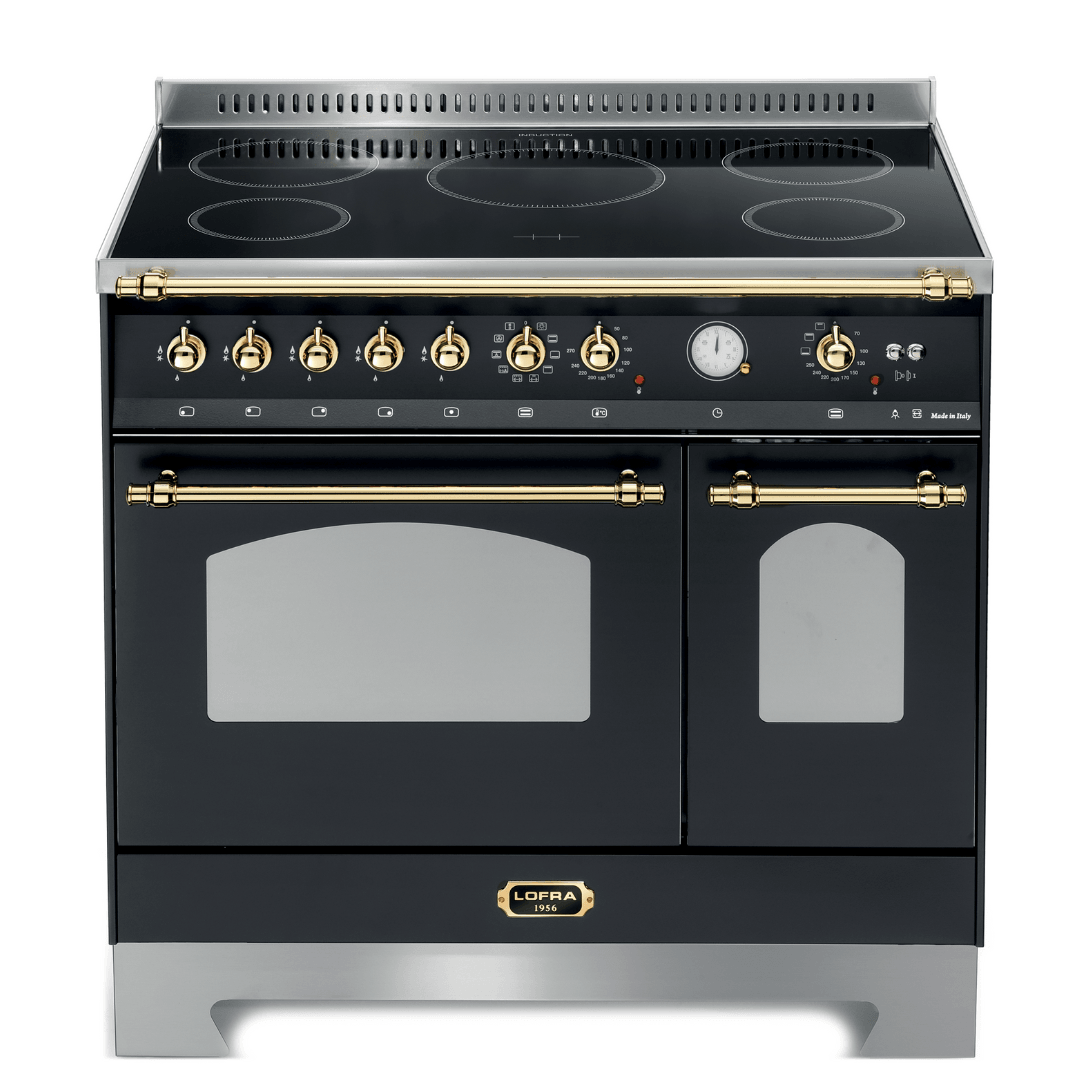 Dolcevita 90 cm Double Oven Electric Fuel Cooker - Black Matte - Brass Finish - Lofra Cookers