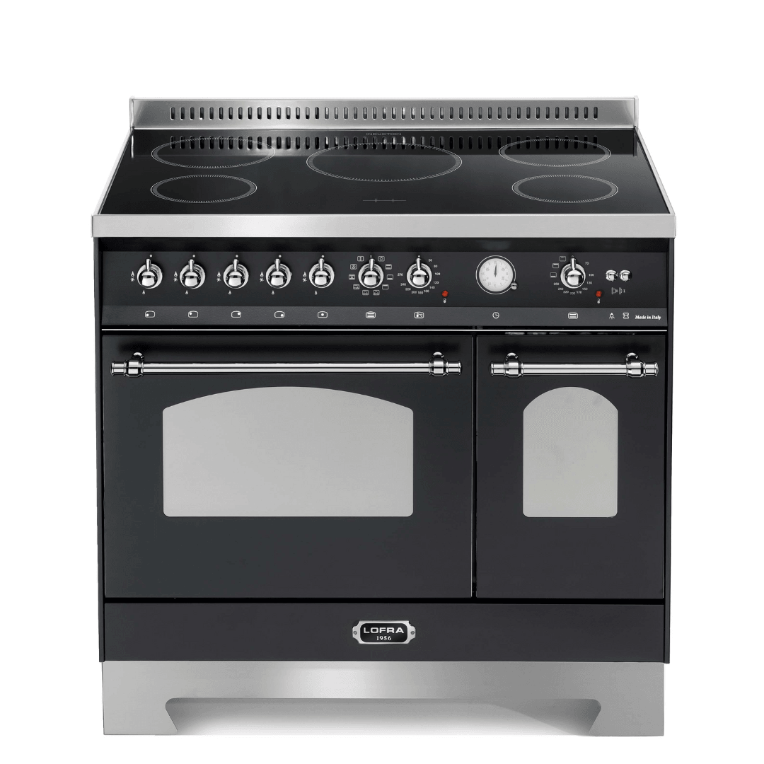 Dolcevita 90 cm Double Oven Electric Fuel Cooker - Black Matte - Chrome Finish - Lofra Cookers