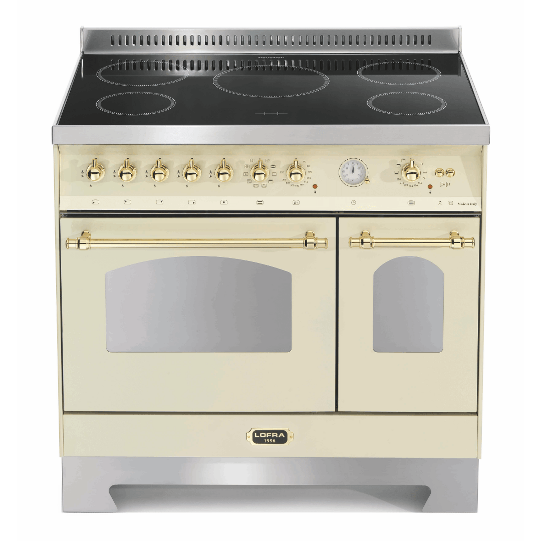Dolcevita 90 cm Double Oven Electric Fuel Cooker - Ivory White - Brass Finish - Lofra Cookers