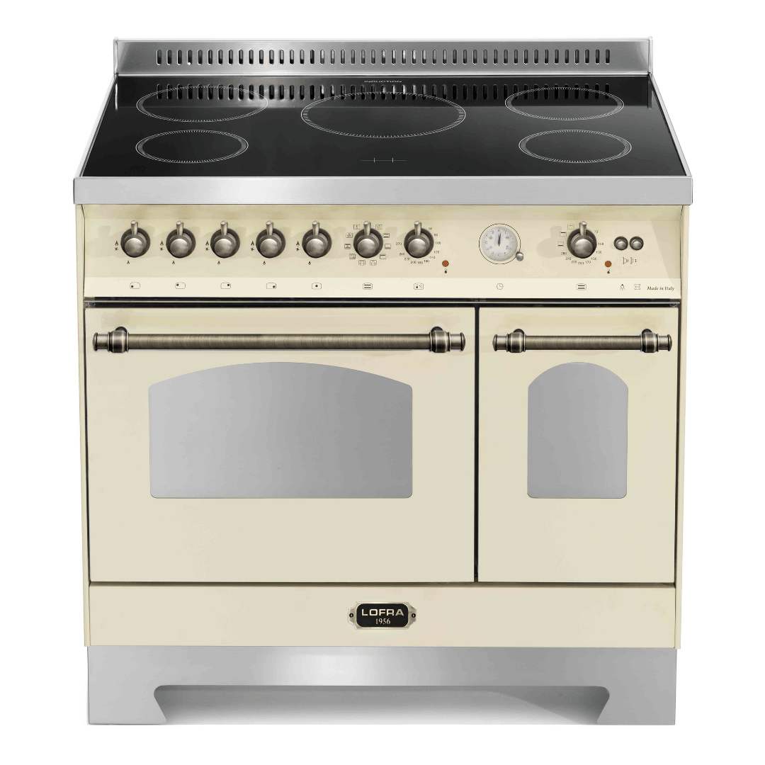 Dolcevita 90 cm Double Oven Electric Fuel Cooker - Ivory White - Bronze Finish - Lofra Cookers
