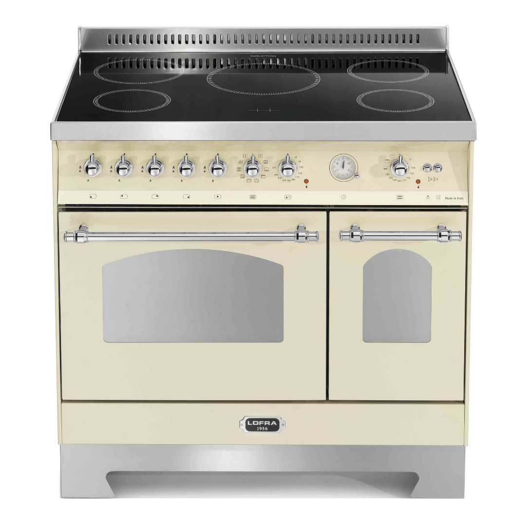 Dolcevita 90 cm Double Oven Electric Fuel Cooker - Ivory White - Chrome Finish - Lofra Cookers