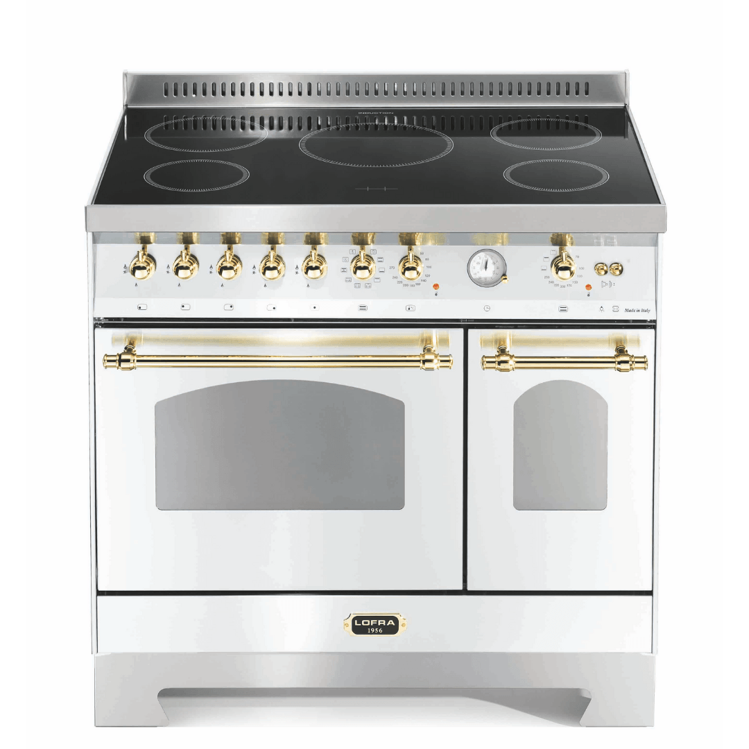 Dolcevita 90 cm Double Oven Electric Fuel Cooker - Pearl White - Brass Finish - Lofra Cookers