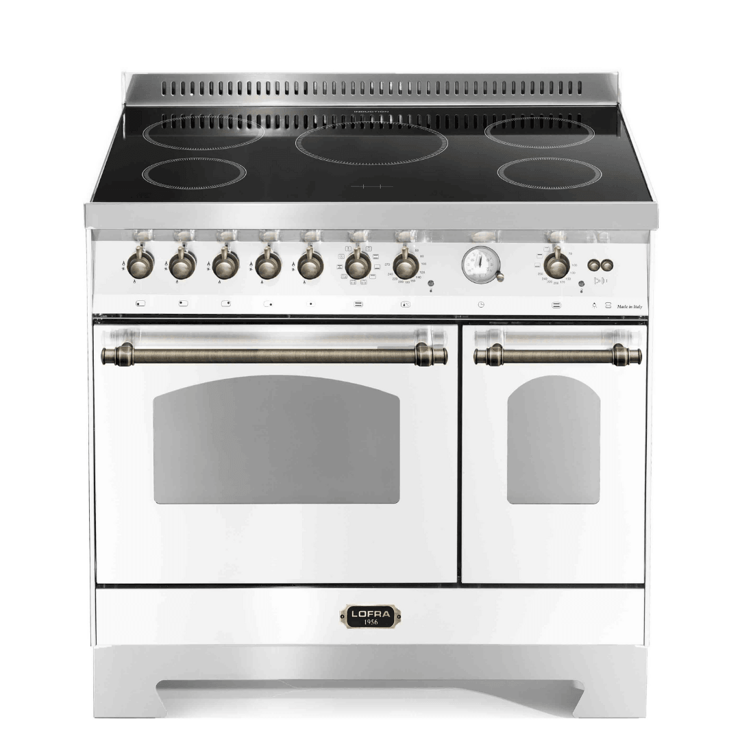 Dolcevita 90 cm Double Oven Electric Fuel Cooker - Pearl White - Bronze Finish - Lofra Cookers