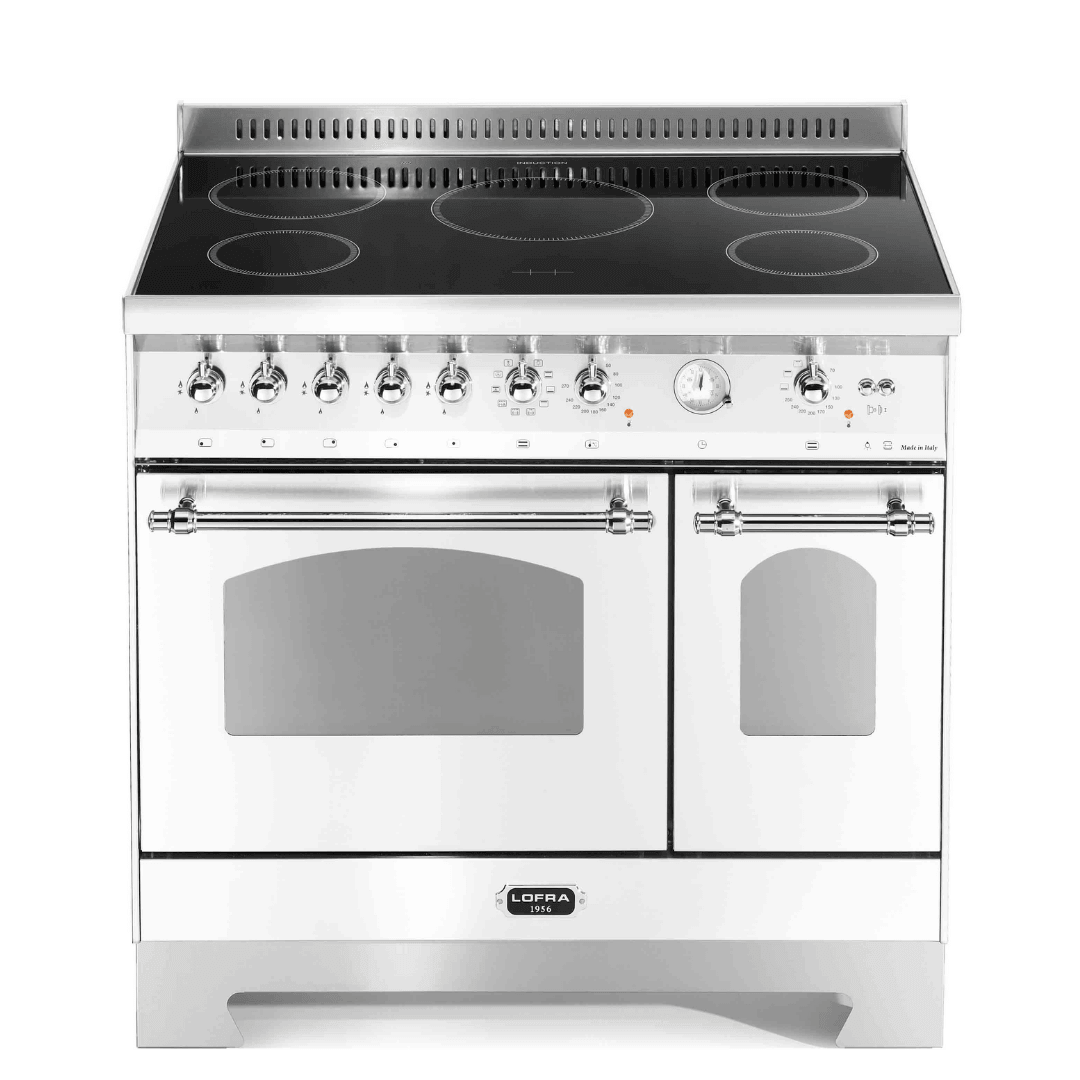 Dolcevita 90 cm Double Oven Electric Fuel Cooker - Pearl White - Chrome Finish - Lofra Cookers