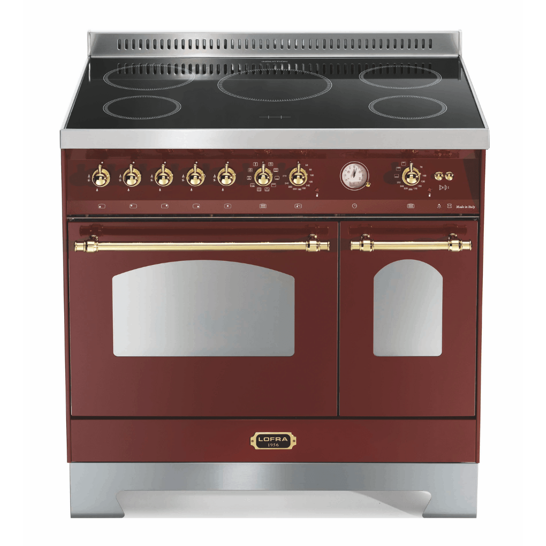 Dolcevita 90 cm Double Oven Electric Fuel Cooker - Red Burgundy - Brass Finish - Lofra Cookers