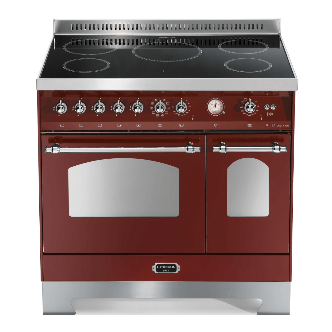Dolcevita 90 cm Double Oven Electric Fuel Cooker - Red Burgundy - Chrome Finish - Lofra Cookers