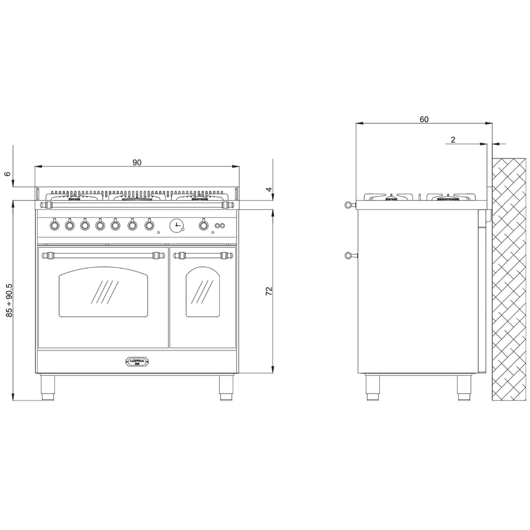 Dolcevita 90 cm Double Oven Dual Fuel Range Cooker - Ivory White - Brass Finish - Lofra Cookers