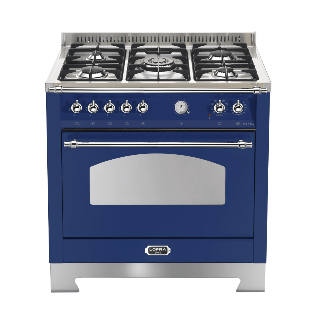 Dolcevita 90 cm Dual Fuel Range Cooker - Blue - Chrome Finish - Lofra Cookers