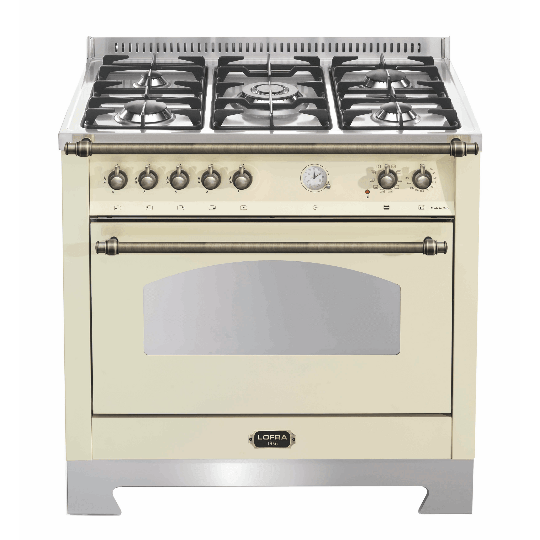 Dolcevita 90 cm Dual Fuel Range Cooker - Ivory White - Bronze Finish - Lofra Cookers