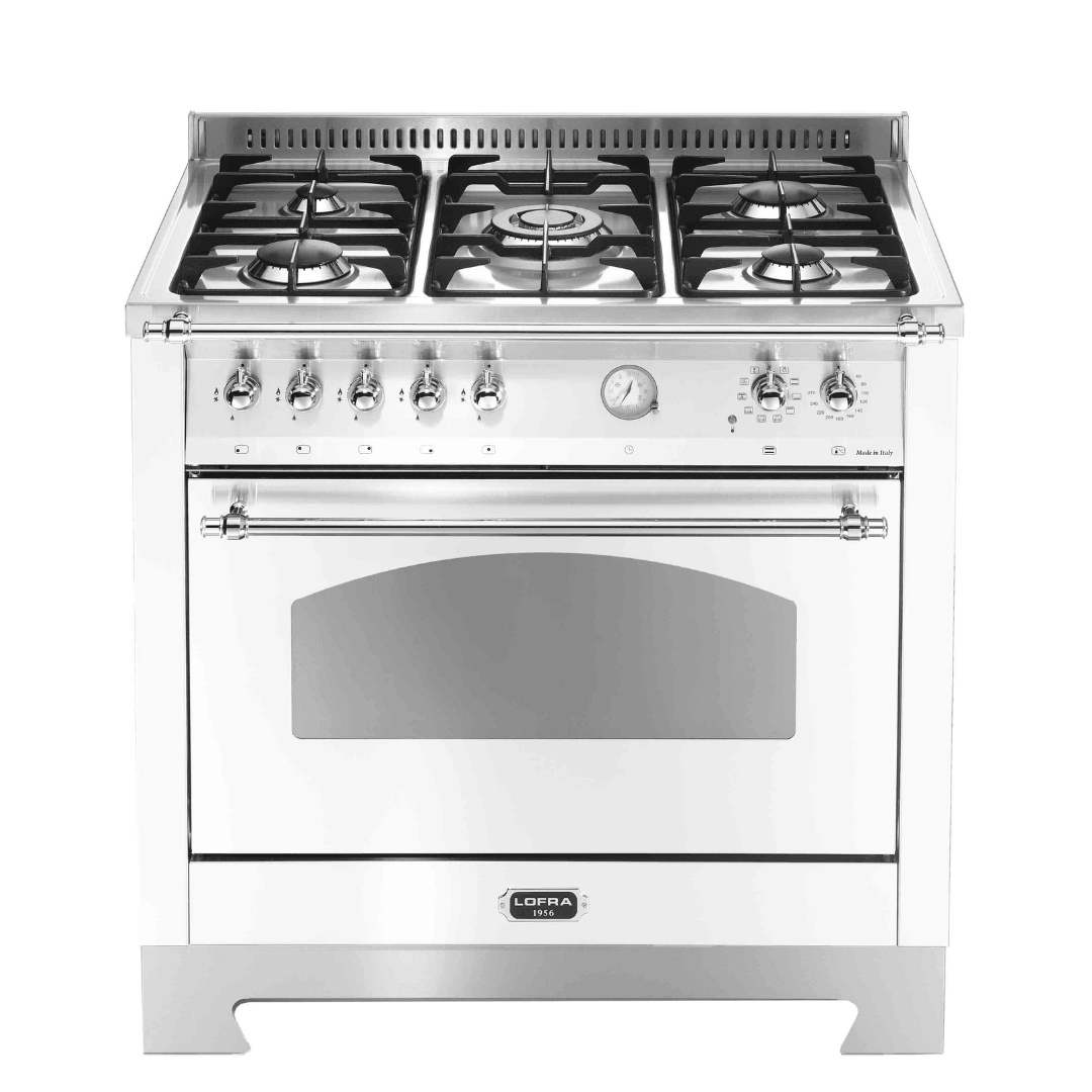 Dolcevita 90 cm Dual Fuel Range Cooker - Pearl White - Chrome Finish - Lofra Cookers