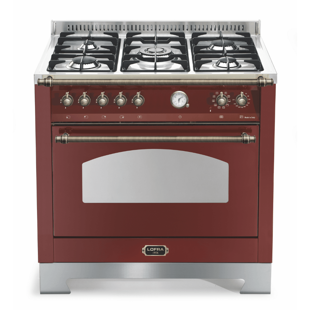 Dolcevita 90 cm Dual Fuel Range Cooker - Red Burgundy - Bronze Finish - Lofra Cookers
