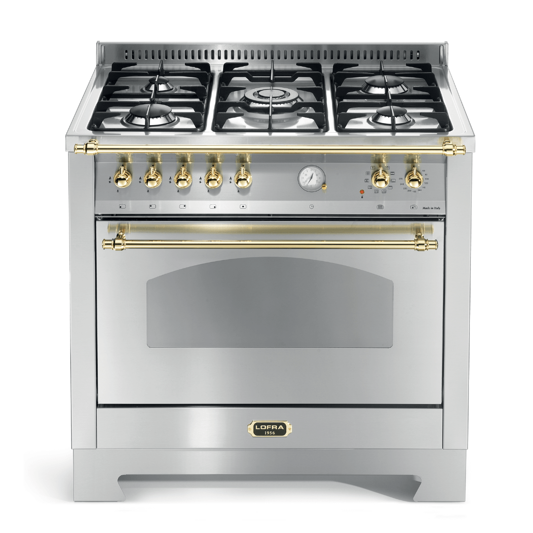 Dolcevita 90 cm Dual Fuel Range Cooker - Stainless Steel - Brass Finish - Lofra Cookers