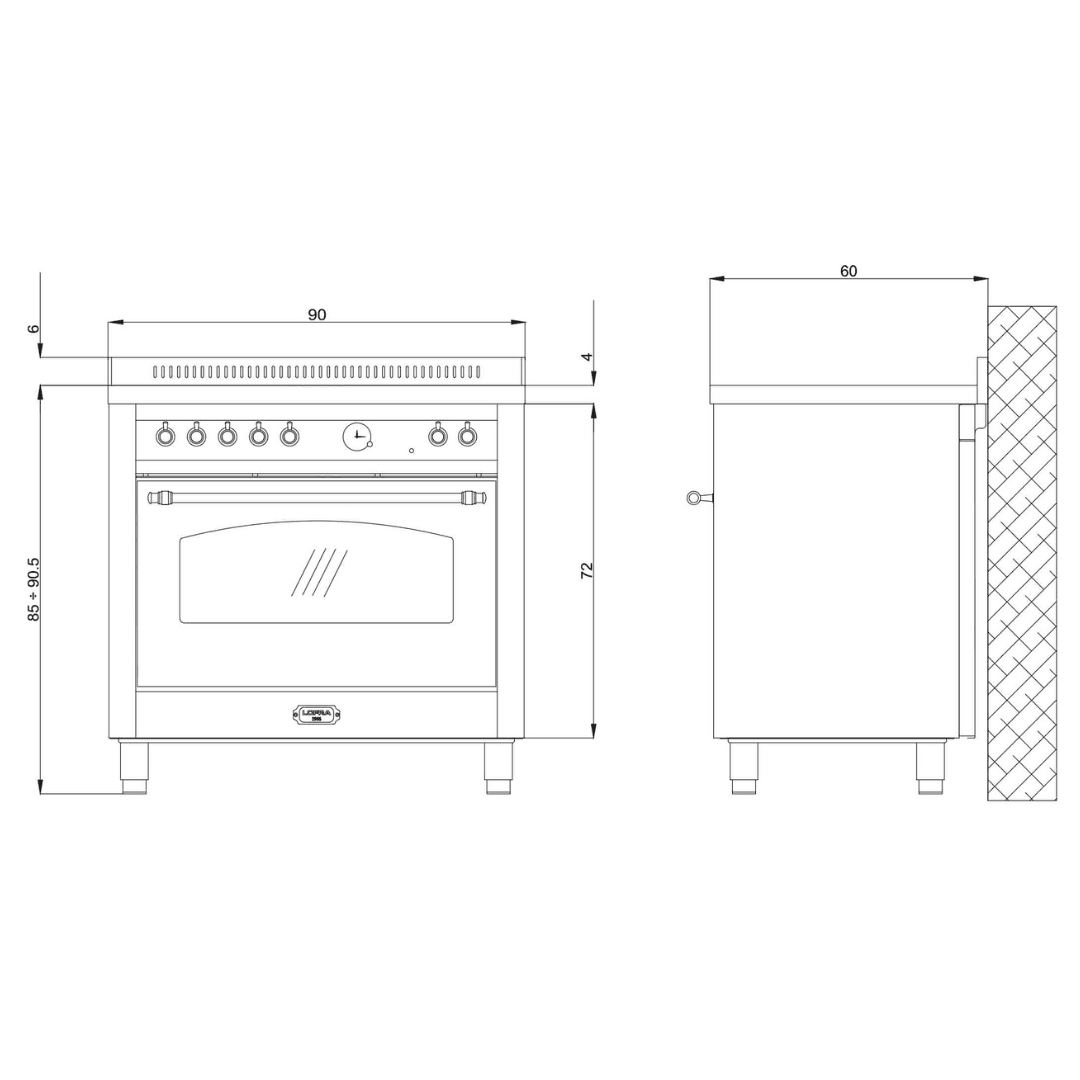 Dolcevita 90 cm Electric Fuel Cooker - Black Matte - Brass Finish - Lofra Cookers