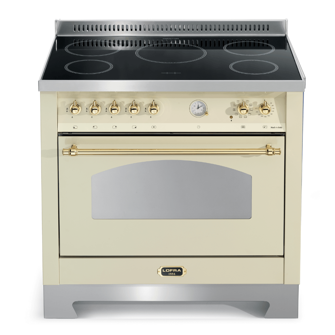 Dolcevita 90 cm Electric Fuel Cooker - Ivory White - Brass Finish - Lofra Cookers