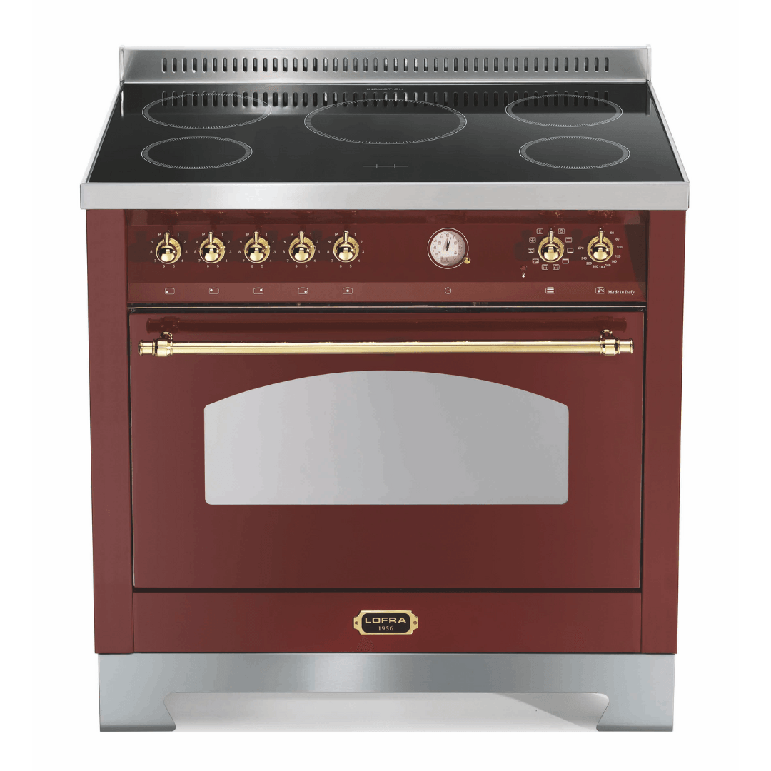 Dolcevita 90 cm Electric Fuel Cooker - Red Burgundy - Brass Finish - Lofra Cookers