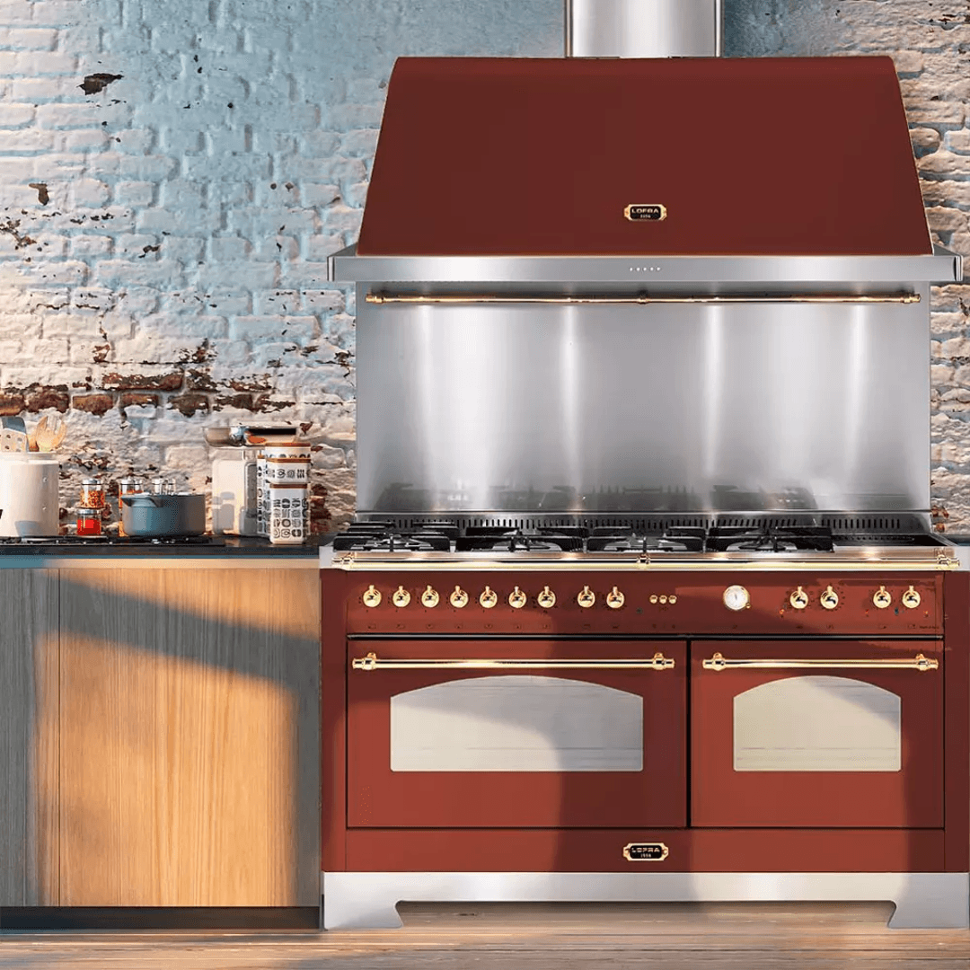 Dolcevita Hood 150 cm - Red Burgundy - Brass Finish - Lofra Cookers