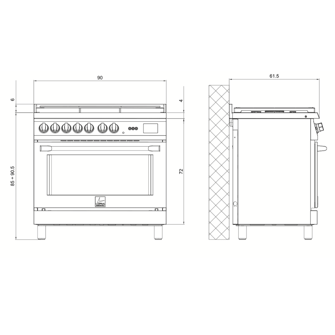 Italia 90 cm Dual Fuel Range Cooker - Stainless Steel - Lofra Cookers