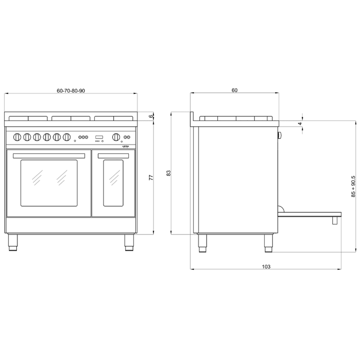 Range Cooker Dimensions Maxima 80 cm Gas Range Cooker - Stainless Steel