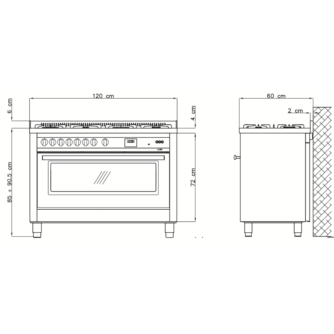 Professional 120 cm Gas Fuel Range Cooker - Stainless Steel - Lofra Cookers