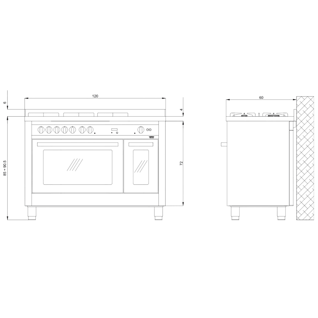 Professional 120 cm Mixed Hob Double Electric Oven Dual Fuel Range Cooker - Stainless Steel - Lofra Cookers