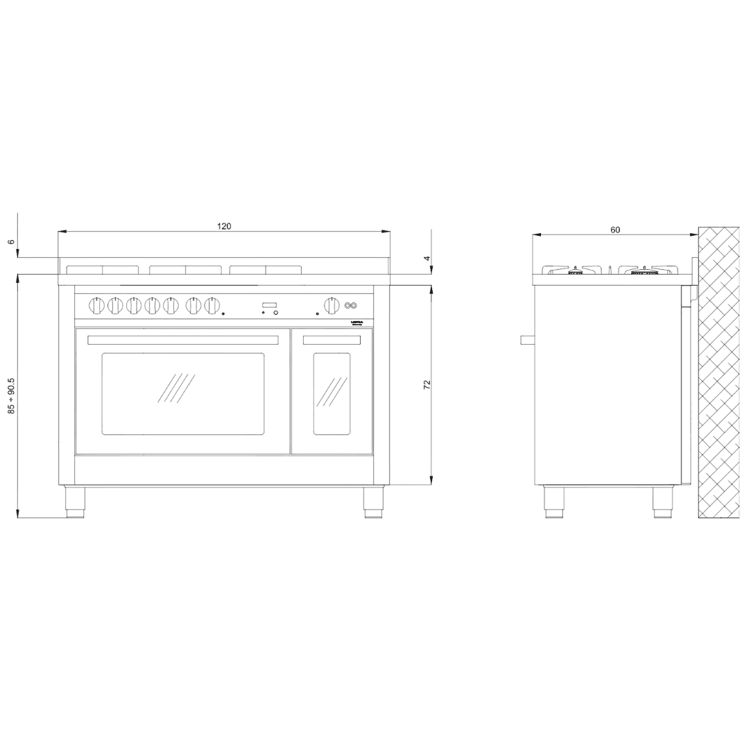 Professional 120 cm Triple Electric Oven Dual Fuel Range Cooker - Black Matte - Lofra Cookers