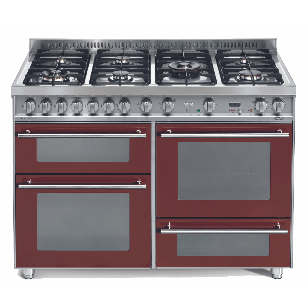 Professional 120 cm Triple Electric Oven Dual Fuel Range Cooker - Red Burgundy - Lofra Cookers
