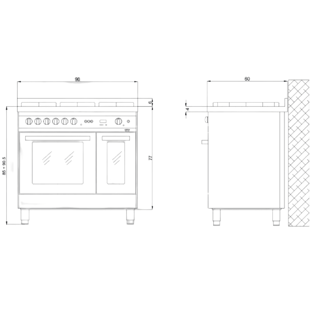 Professional 90 cm 5 - Burner Dual Fuel Range Cooker - Stainless Steel - Lofra Cookers