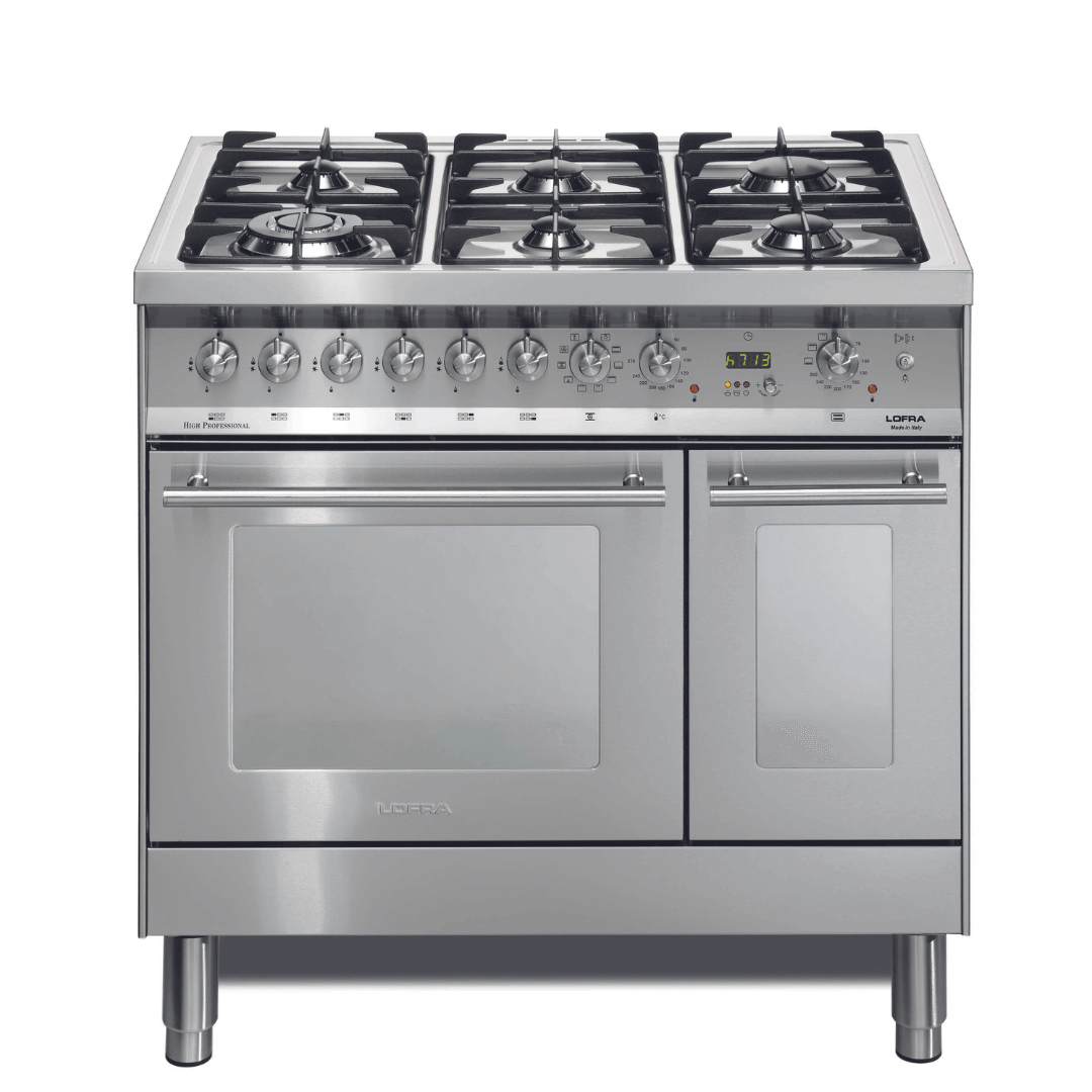Professional 90 cm 6 - Burner Double Electric Oven Dual Fuel Range Cooker - Stainless Steel - Lofra Cookers