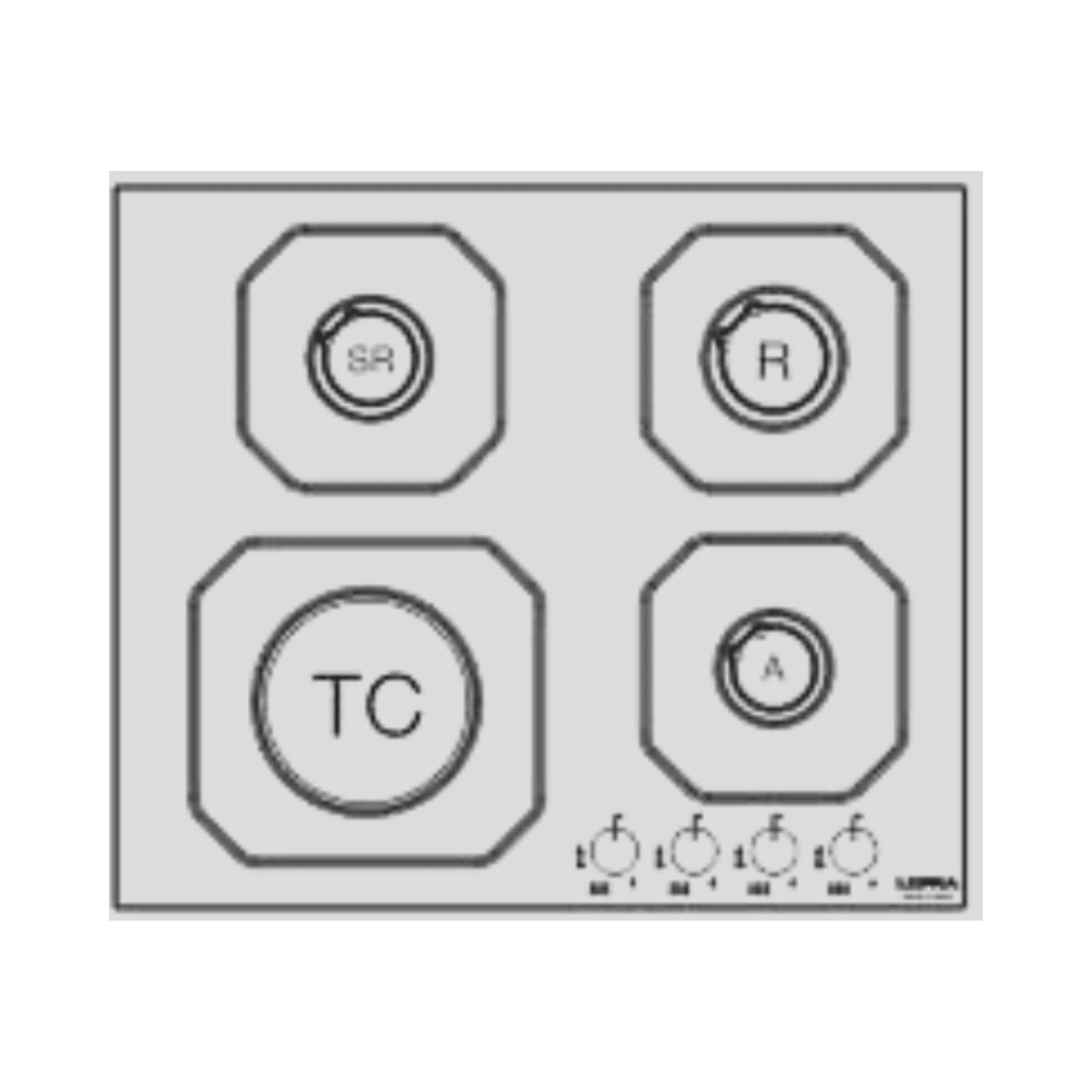 Professional Gas Glass Hob 60 cm - Mercurio Frontal Control Knobs - White Glass - Lofra Cookers