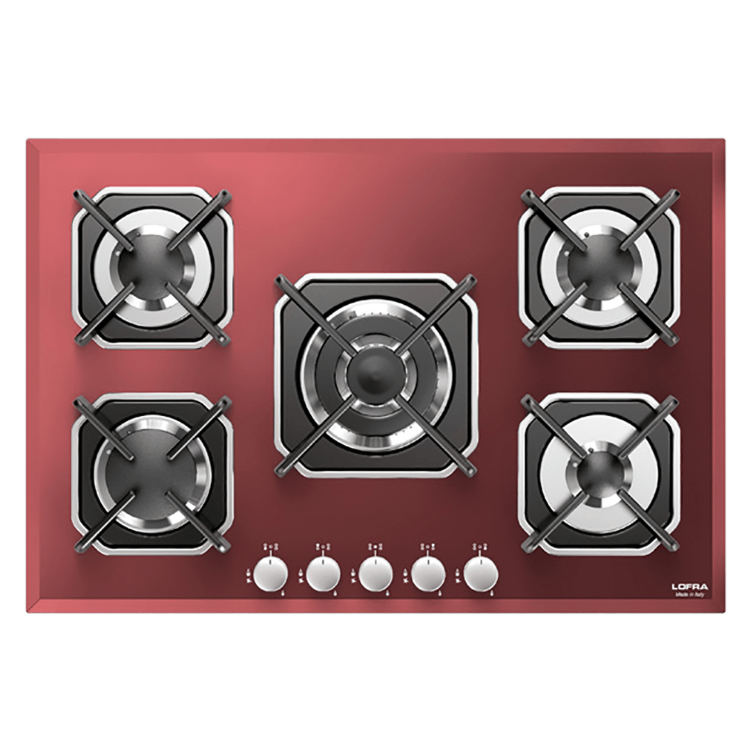 Professional Gas Glass Hob 75 cm - Sirio - Red Glass - Lofra Cookers