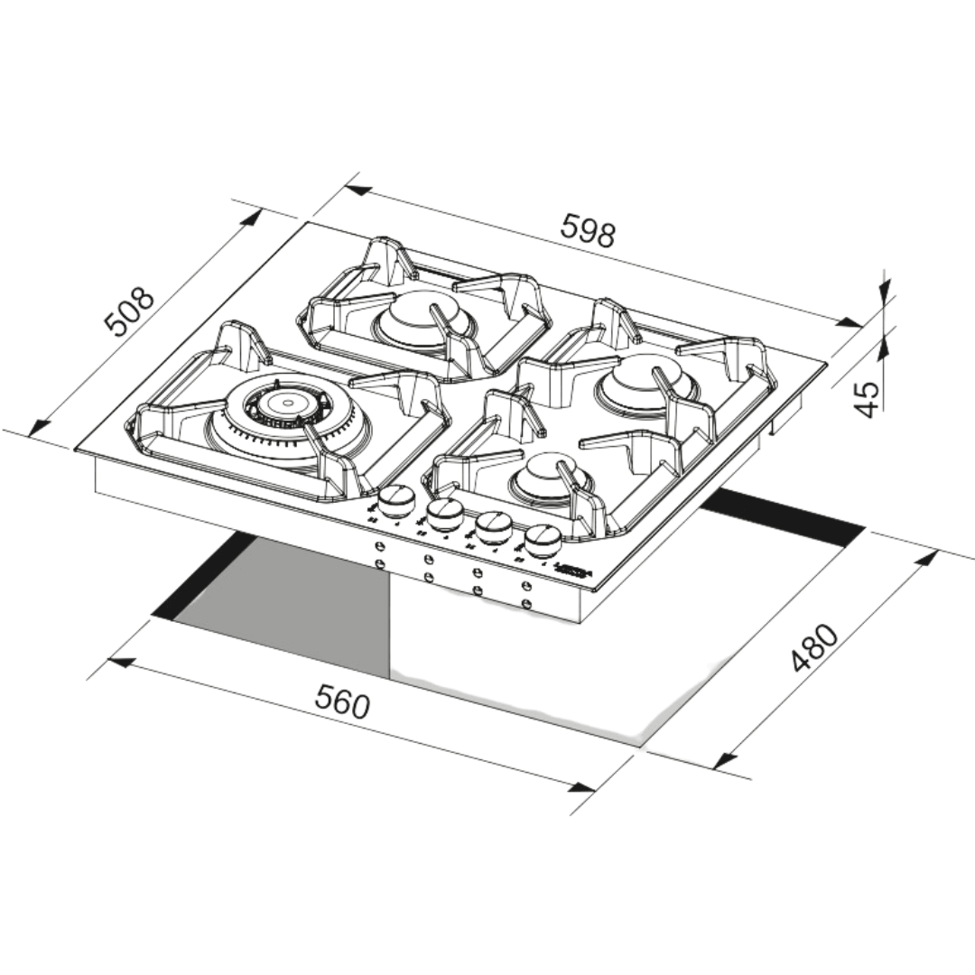 Professional Stainless Steel Hob 60 cm - Urano - Black with Triple Ring Burner - Lofra Cookers