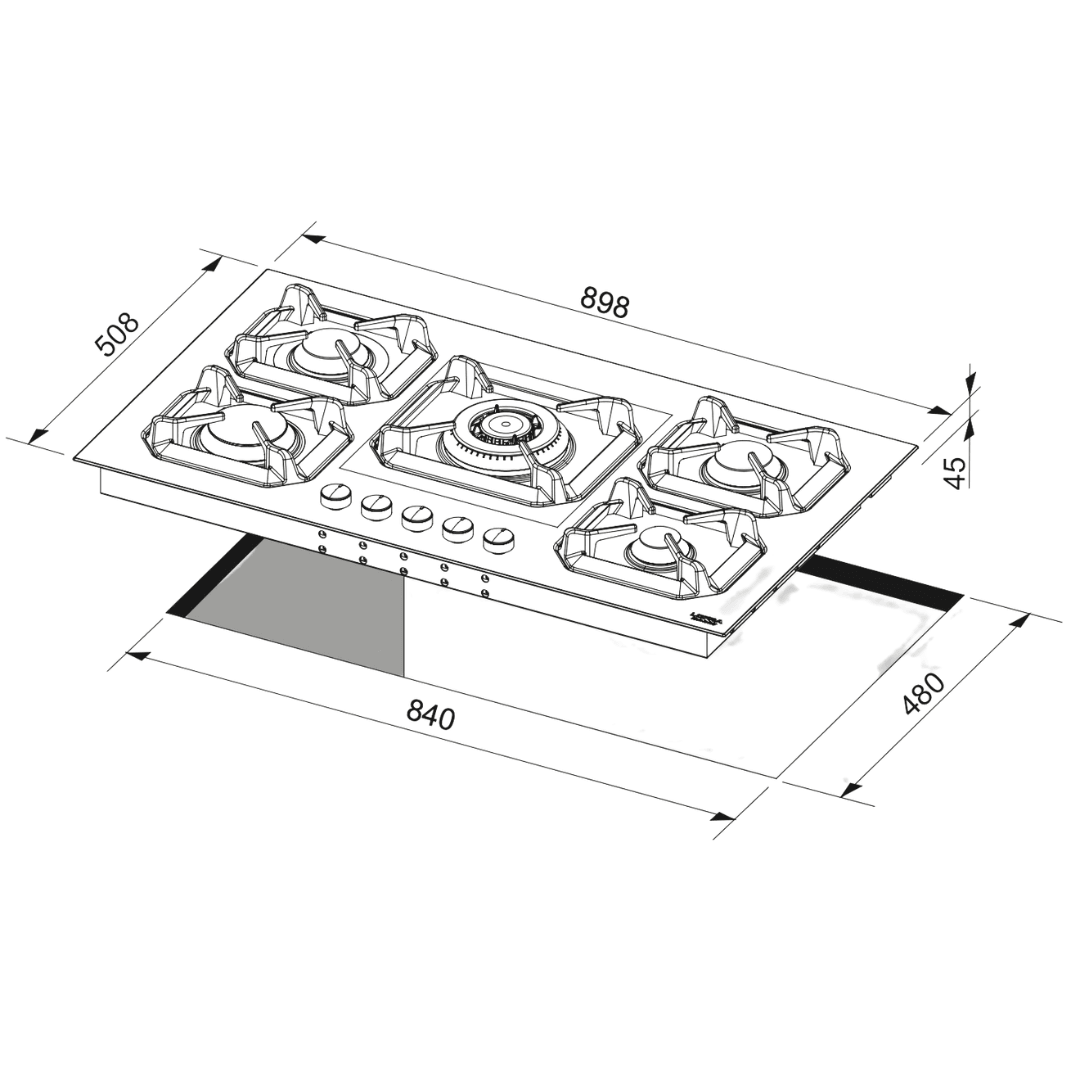 Professional Stainless Steel Hob 90 cm - Nettuno - Steel - Lofra Cookers