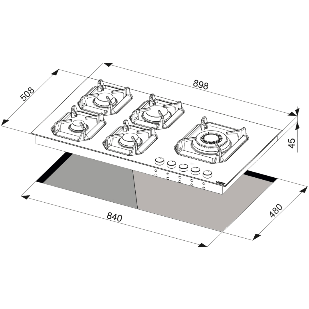 Professional Stainless Steel Hob 90 cm - Nettuno - Steel - Triple Crown Right - Lofra Cookers