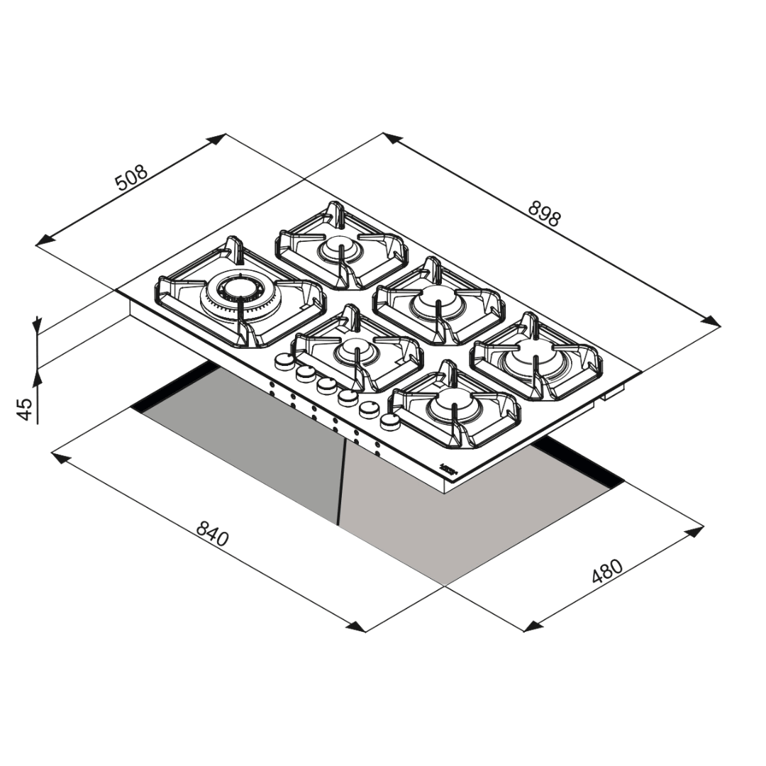 Professional Stainless Steel Hob 90 cm - Plutone - Stainless Steel - Lofra Cookers